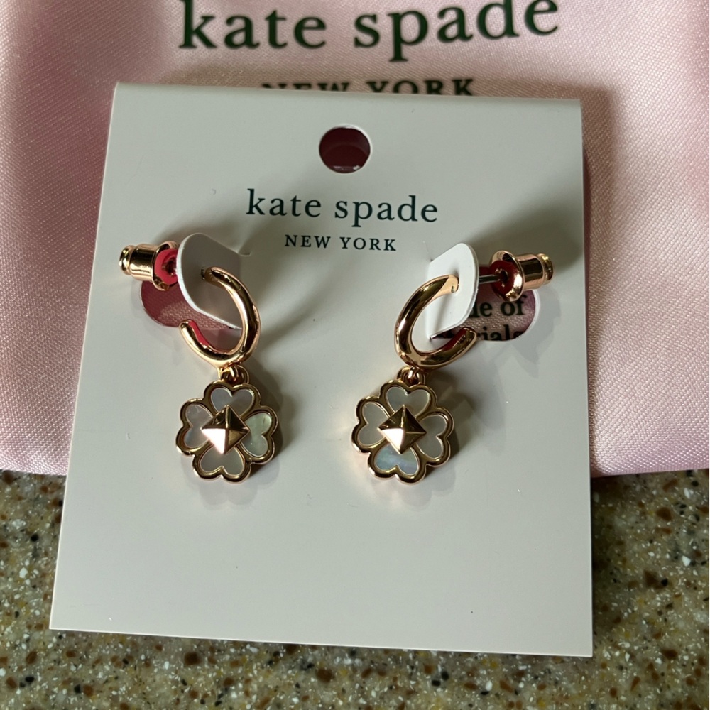 Kate Spade rose gold and opal spade earrings